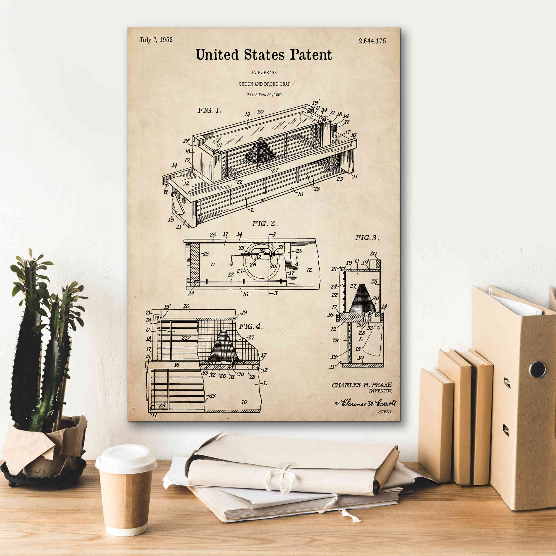 'Queen and Drone Trap Blueprint Patent Parchment,' Canvas Wall Art,18 x 26
