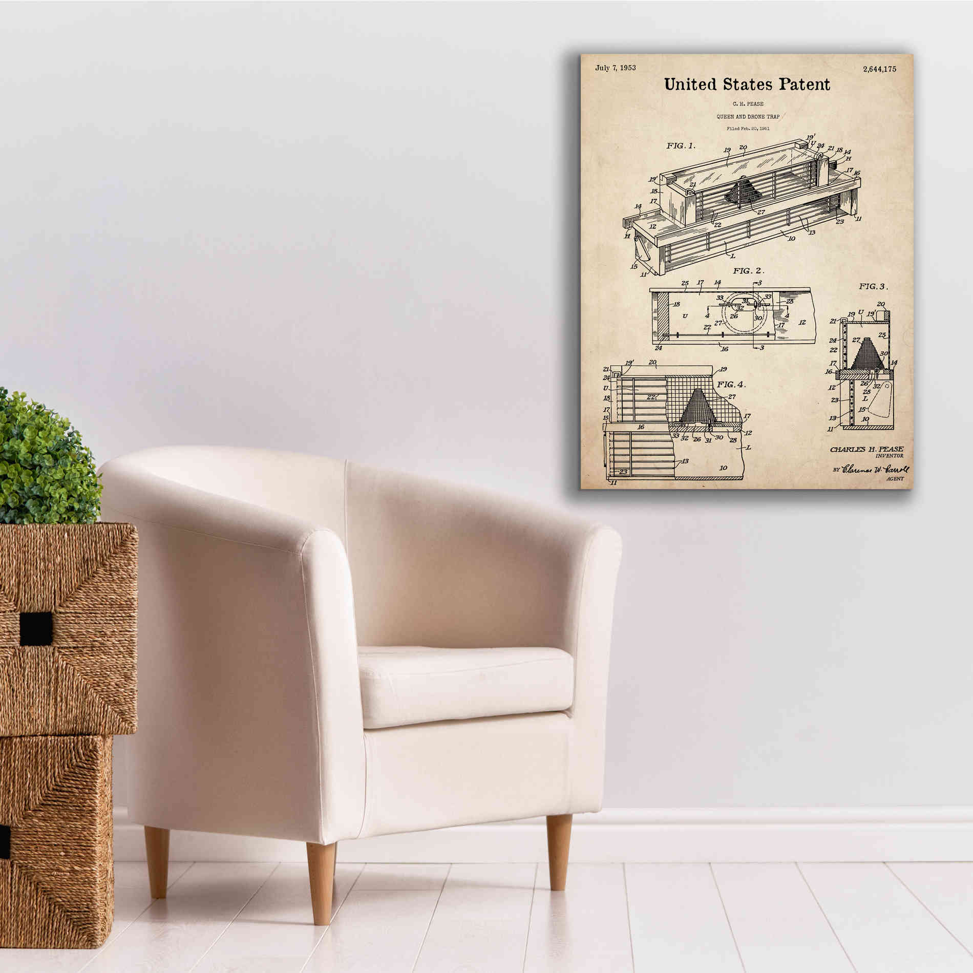 'Queen and Drone Trap Blueprint Patent Parchment,' Canvas Wall Art,26 x 34