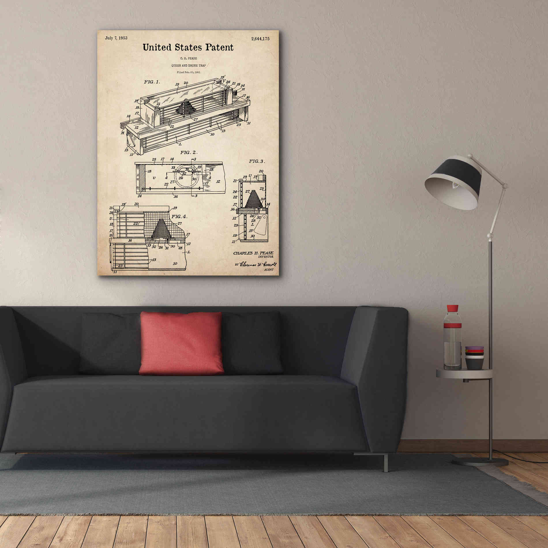 'Queen and Drone Trap Blueprint Patent Parchment,' Canvas Wall Art,40 x 54
