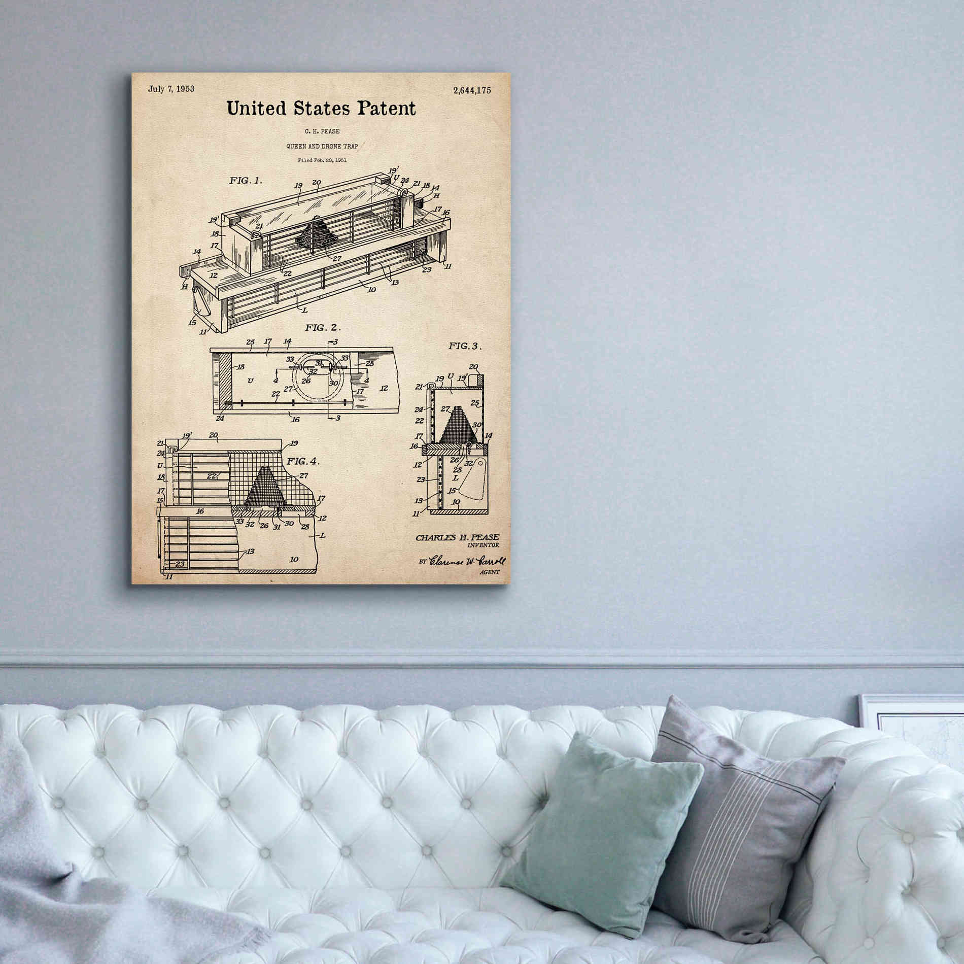 'Queen and Drone Trap Blueprint Patent Parchment,' Canvas Wall Art,40 x 54