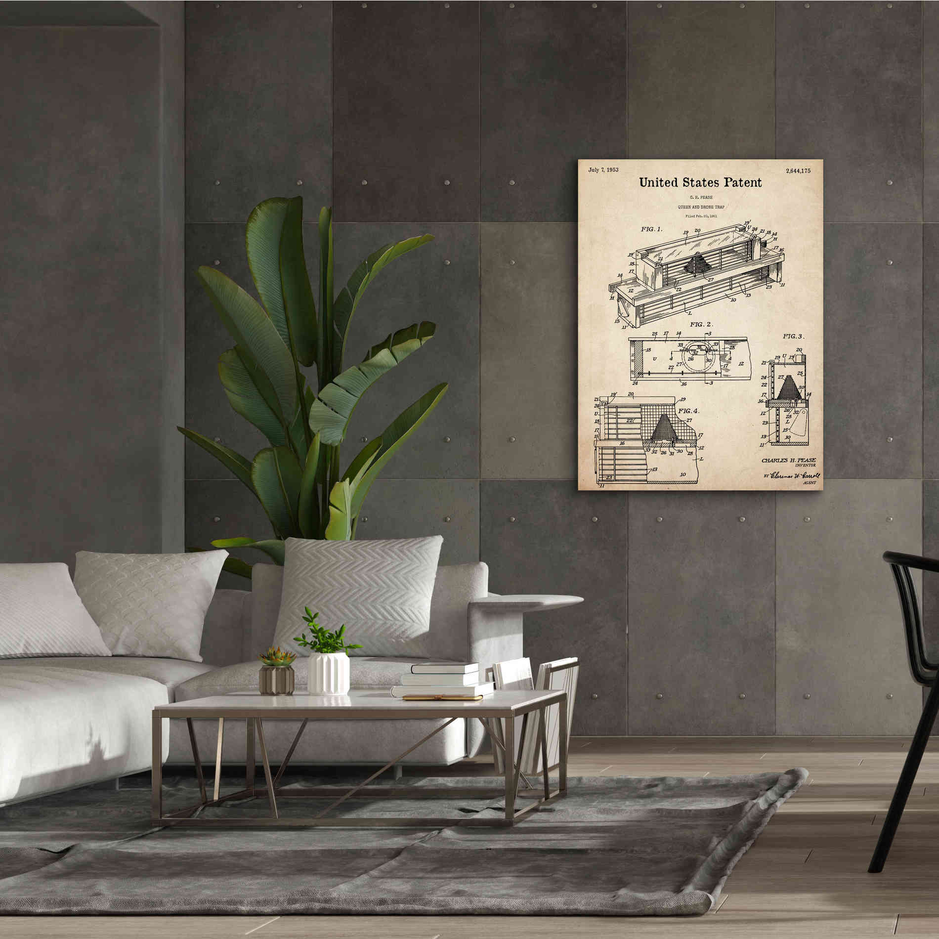 'Queen and Drone Trap Blueprint Patent Parchment,' Canvas Wall Art,40 x 54