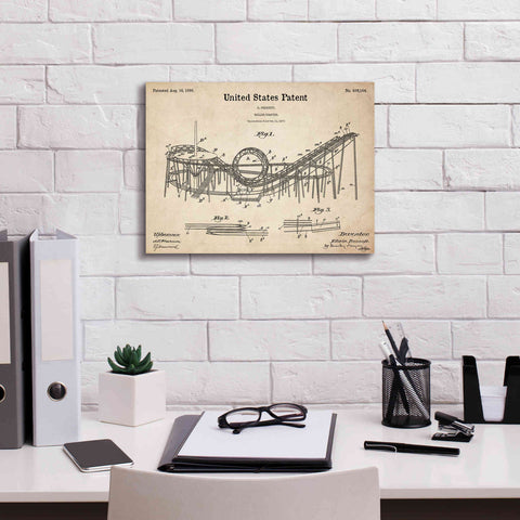 Image of 'Roller Coaster Blueprint Patent Parchment,' Canvas Wall Art,16 x 12
