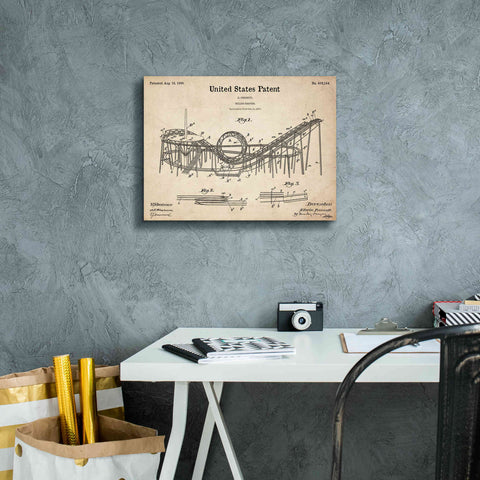 Image of 'Roller Coaster Blueprint Patent Parchment,' Canvas Wall Art,16 x 12