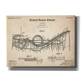 'Roller Coaster Blueprint Patent Parchment,' Canvas Wall Art,16x12x1.1x0,26x18x1.1x0,34x26x1.74x0,54x40x1.74x0