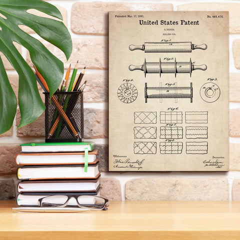 Image of 'Rolling Pin Blueprint Patent Parchment,' Canvas Wall Art,12 x 16