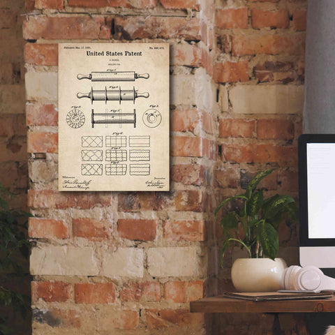 Image of 'Rolling Pin Blueprint Patent Parchment,' Canvas Wall Art,12 x 16