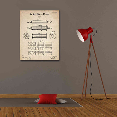 Image of 'Rolling Pin Blueprint Patent Parchment,' Canvas Wall Art,26 x 34