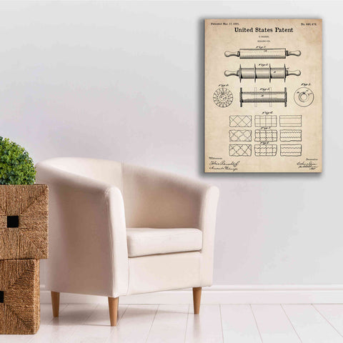Image of 'Rolling Pin Blueprint Patent Parchment,' Canvas Wall Art,26 x 34
