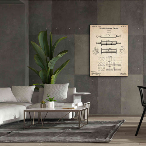 Image of 'Rolling Pin Blueprint Patent Parchment,' Canvas Wall Art,40 x 54