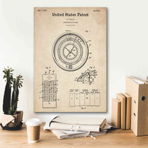 'Roulette Blueprint Patent Parchment,' Canvas Wall Art,18 x 26