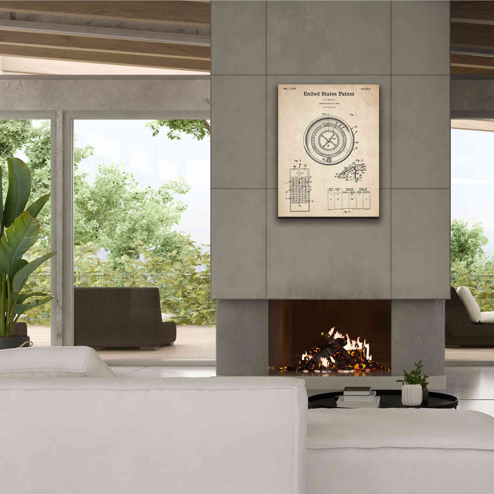 'Roulette Blueprint Patent Parchment,' Canvas Wall Art,26 x 34