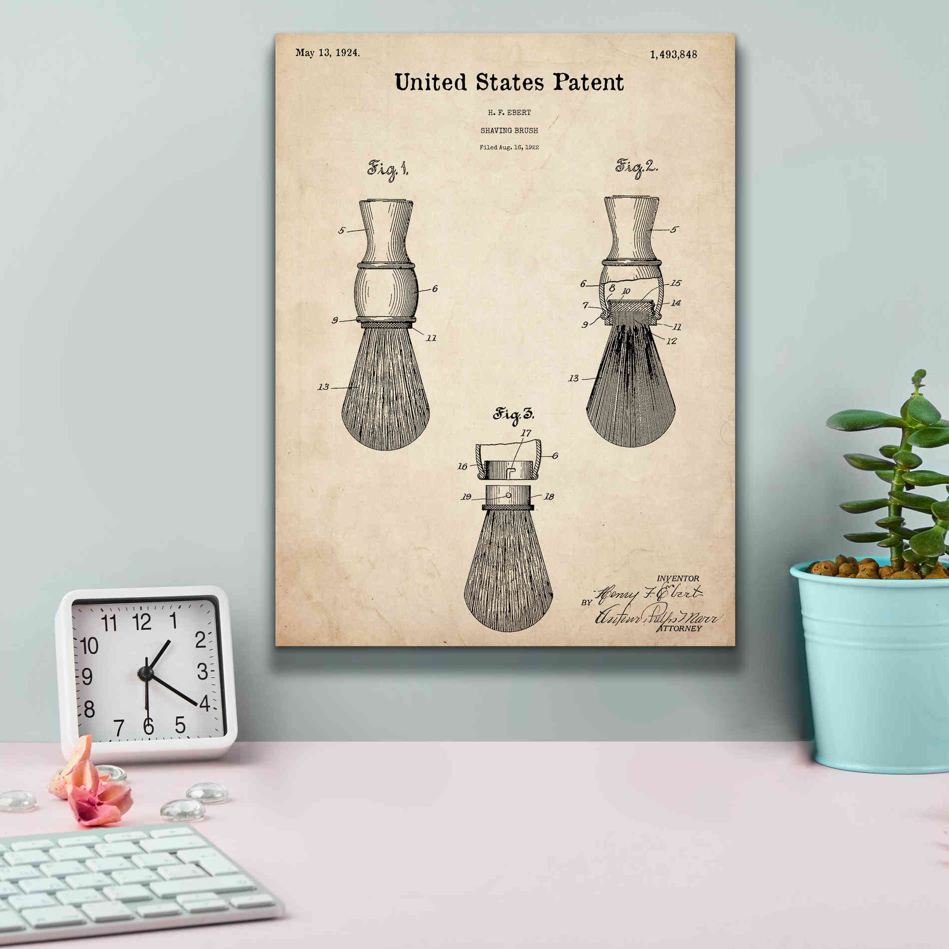 'Shaving Brush Blueprint Patent Parchment,' Canvas Wall Art,12 x 16