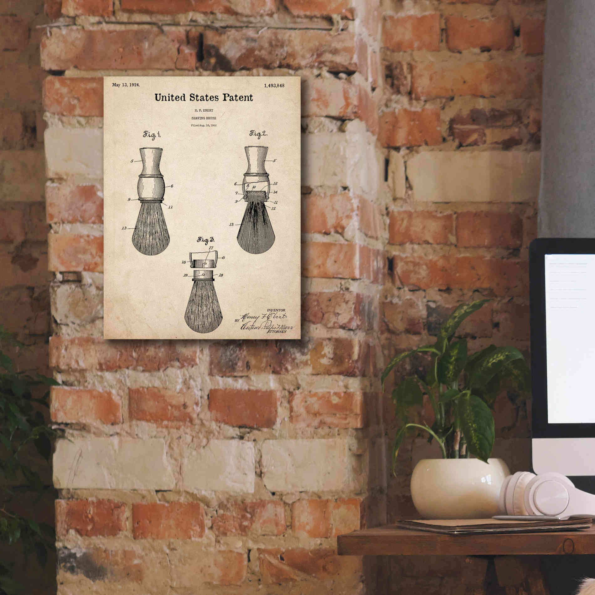 'Shaving Brush Blueprint Patent Parchment,' Canvas Wall Art,12 x 16