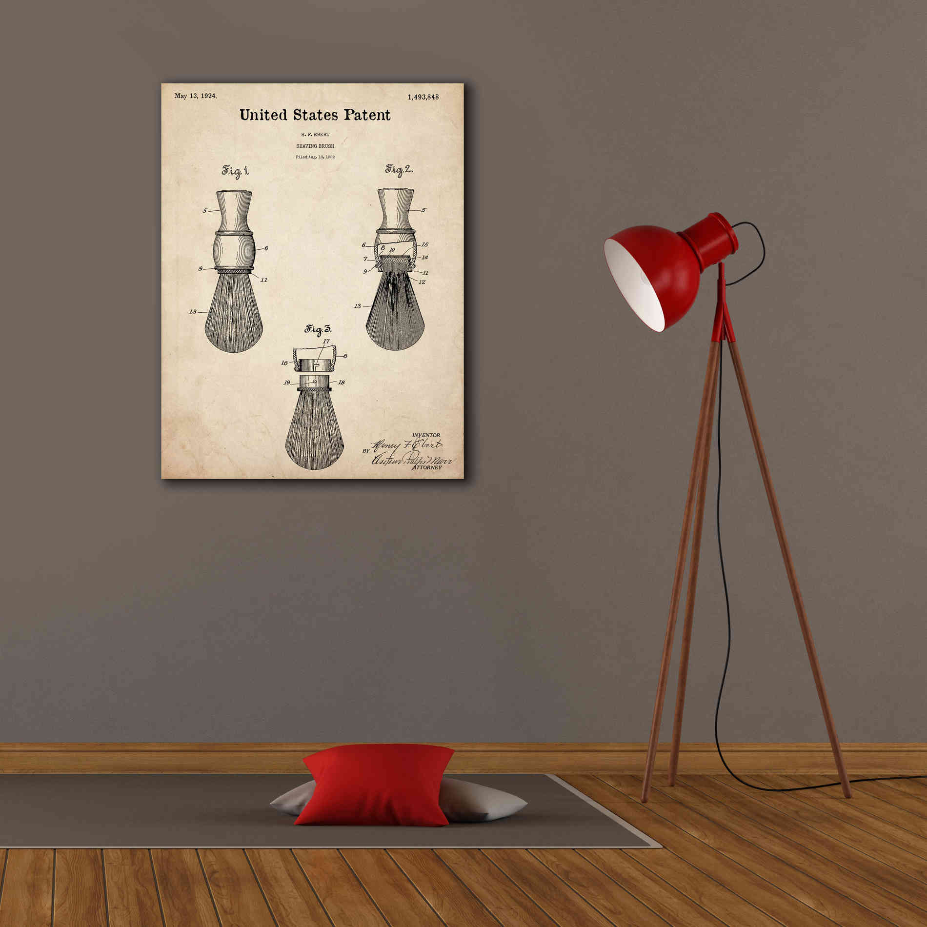 'Shaving Brush Blueprint Patent Parchment,' Canvas Wall Art,26 x 34