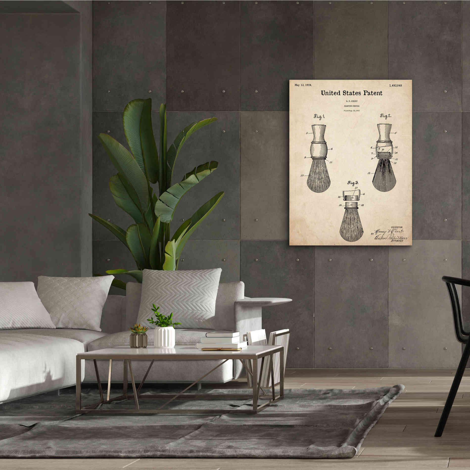 'Shaving Brush Blueprint Patent Parchment,' Canvas Wall Art,40 x 54