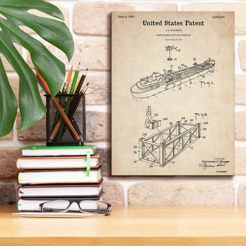 Image of 'Shipping Gondola Blueprint Patent Parchment,' Canvas Wall Art,12 x 16