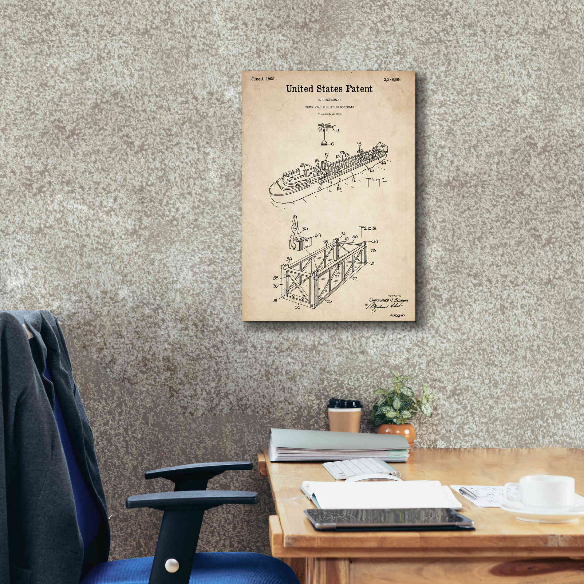 'Shipping Gondola Blueprint Patent Parchment,' Canvas Wall Art,18 x 26