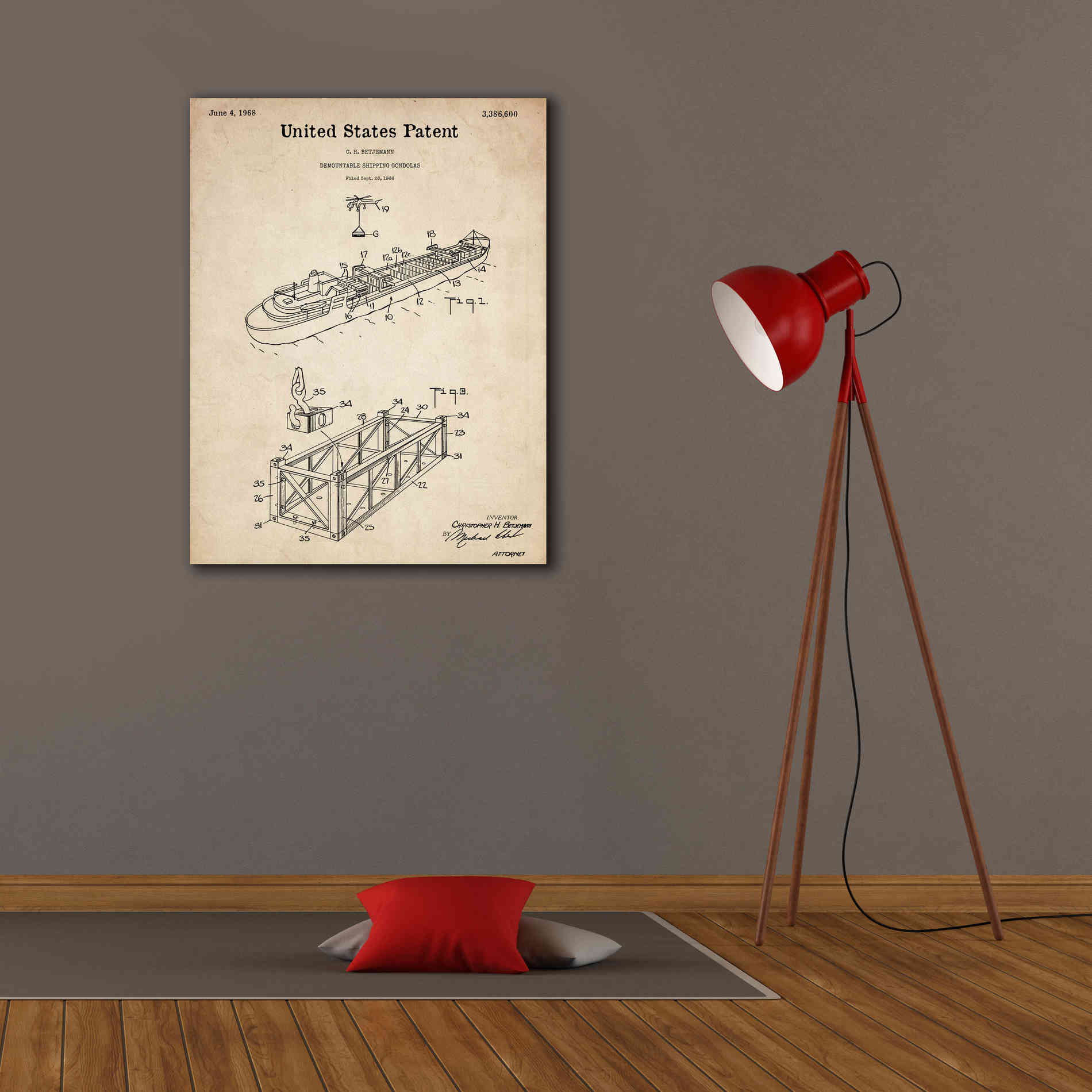 'Shipping Gondola Blueprint Patent Parchment,' Canvas Wall Art,26 x 34