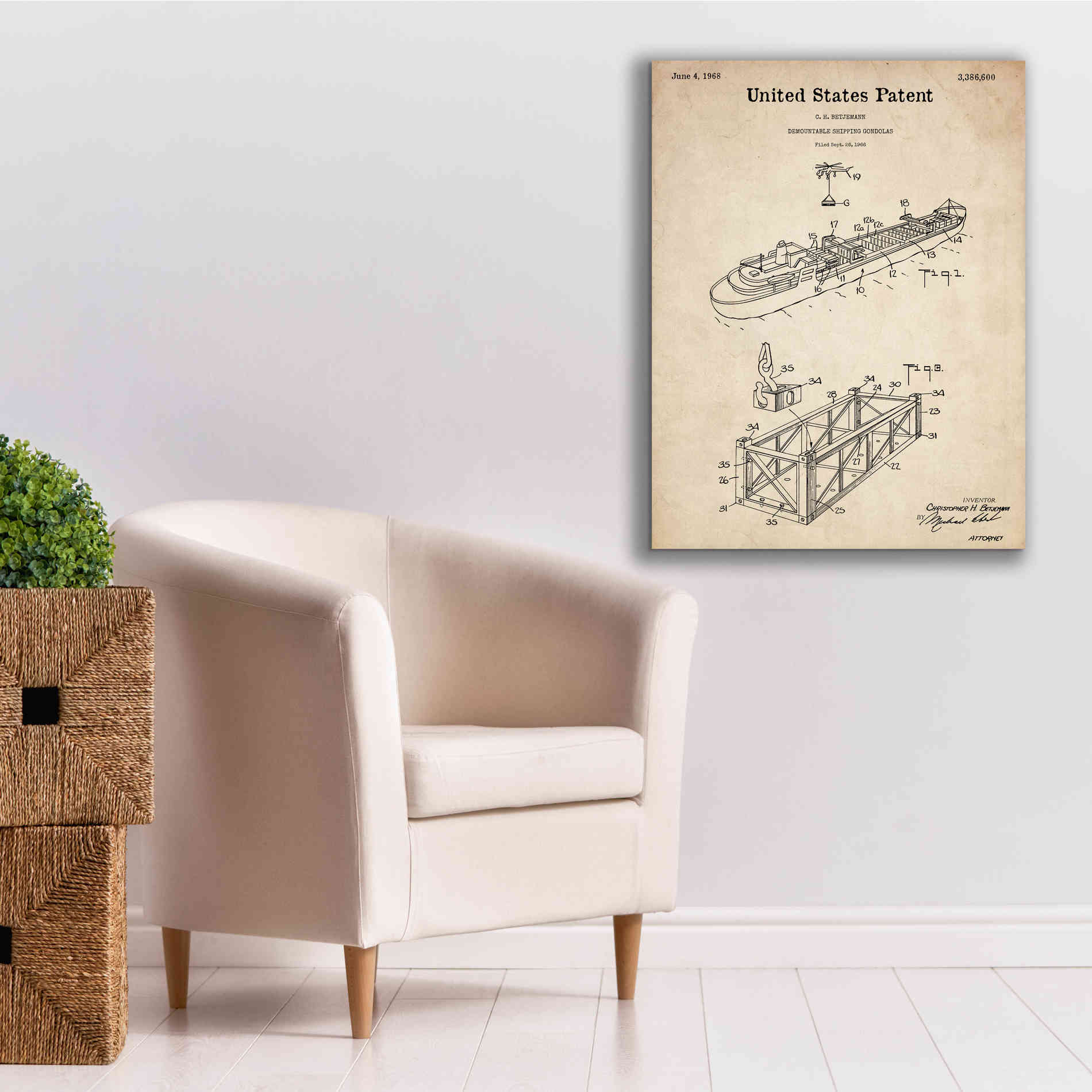 'Shipping Gondola Blueprint Patent Parchment,' Canvas Wall Art,26 x 34