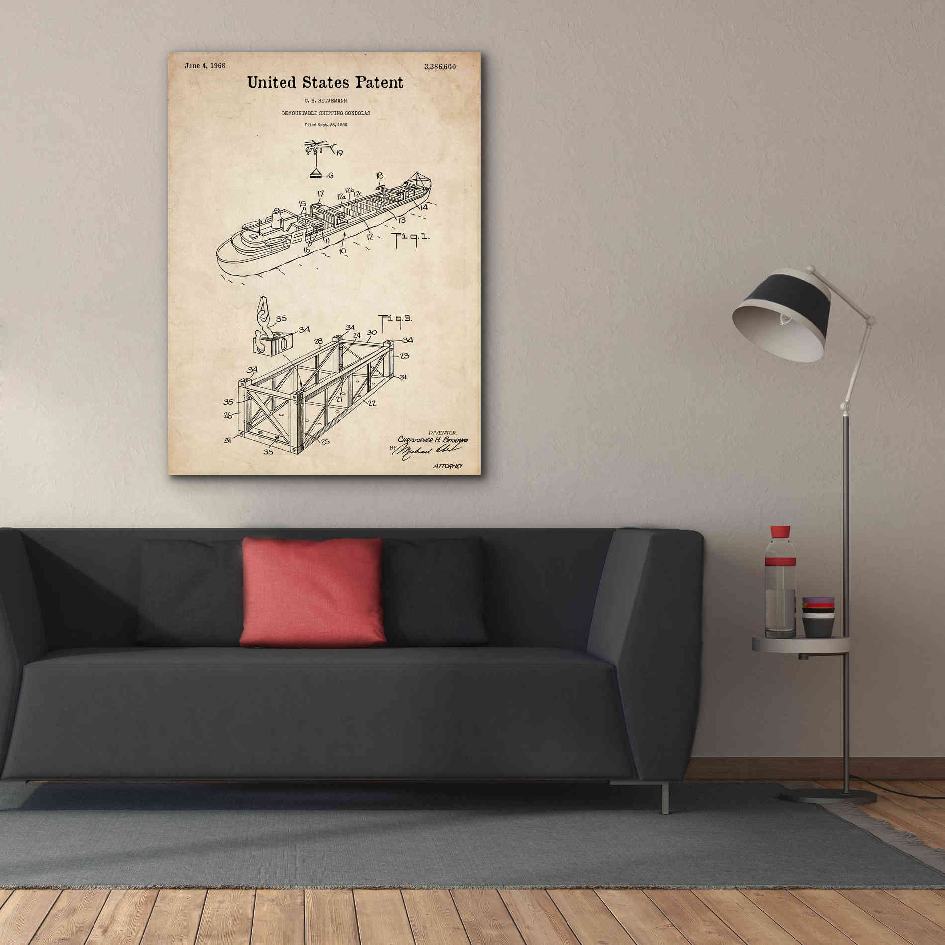 'Shipping Gondola Blueprint Patent Parchment,' Canvas Wall Art,40 x 54