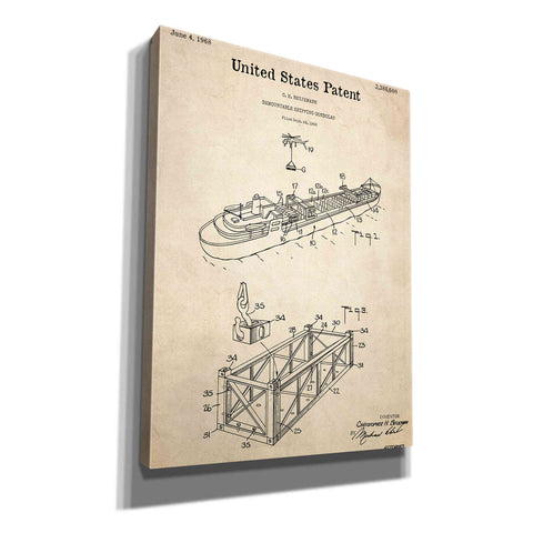 Image of 'Shipping Gondola Blueprint Patent Parchment,' Canvas Wall Art,12x16x1.1x0,18x26x1.1x0,26x34x1.74x0,40x54x1.74x0