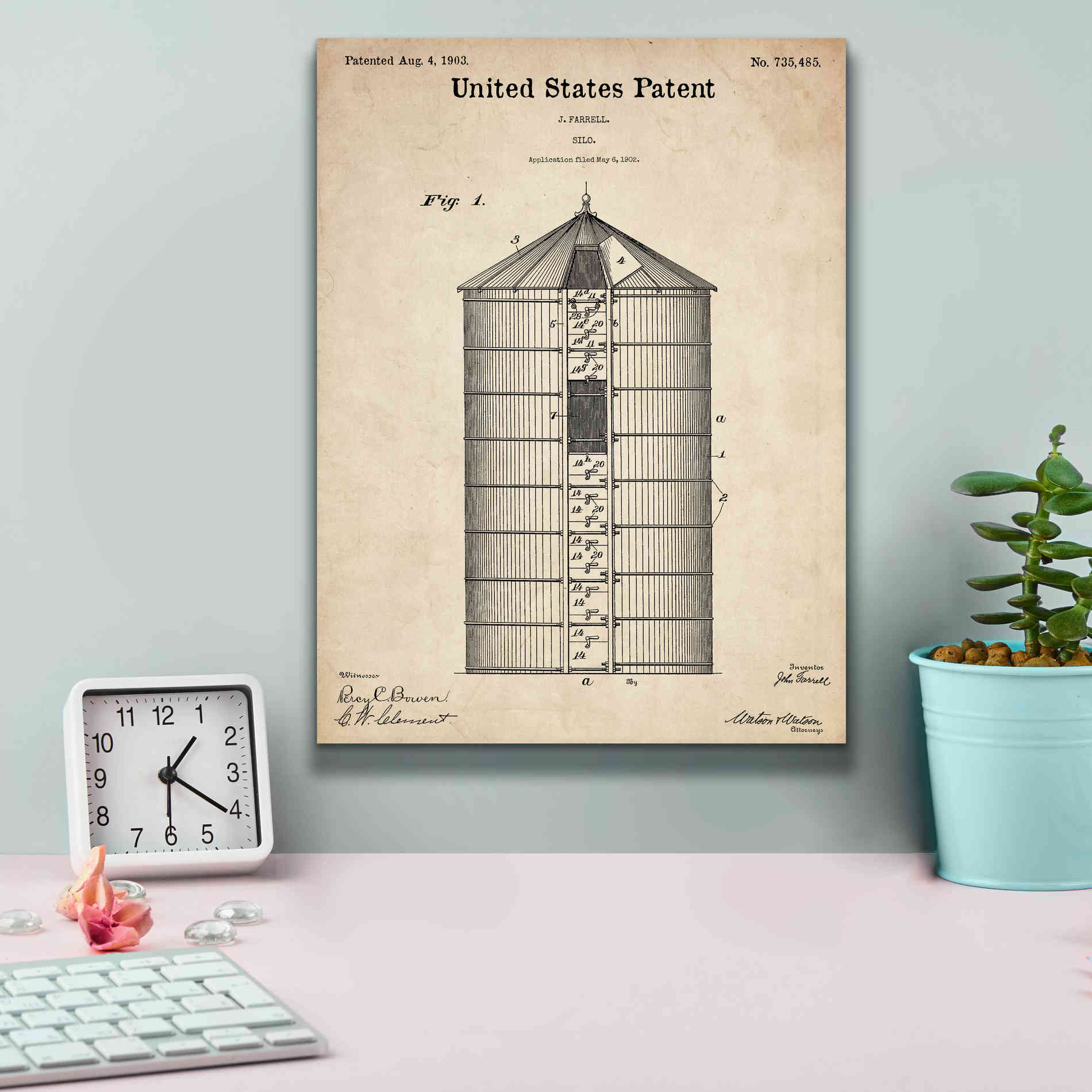 'Silo Blueprint Patent Parchment,' Canvas Wall Art,12 x 16
