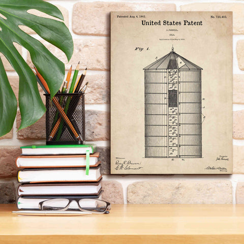 Image of 'Silo Blueprint Patent Parchment,' Canvas Wall Art,12 x 16