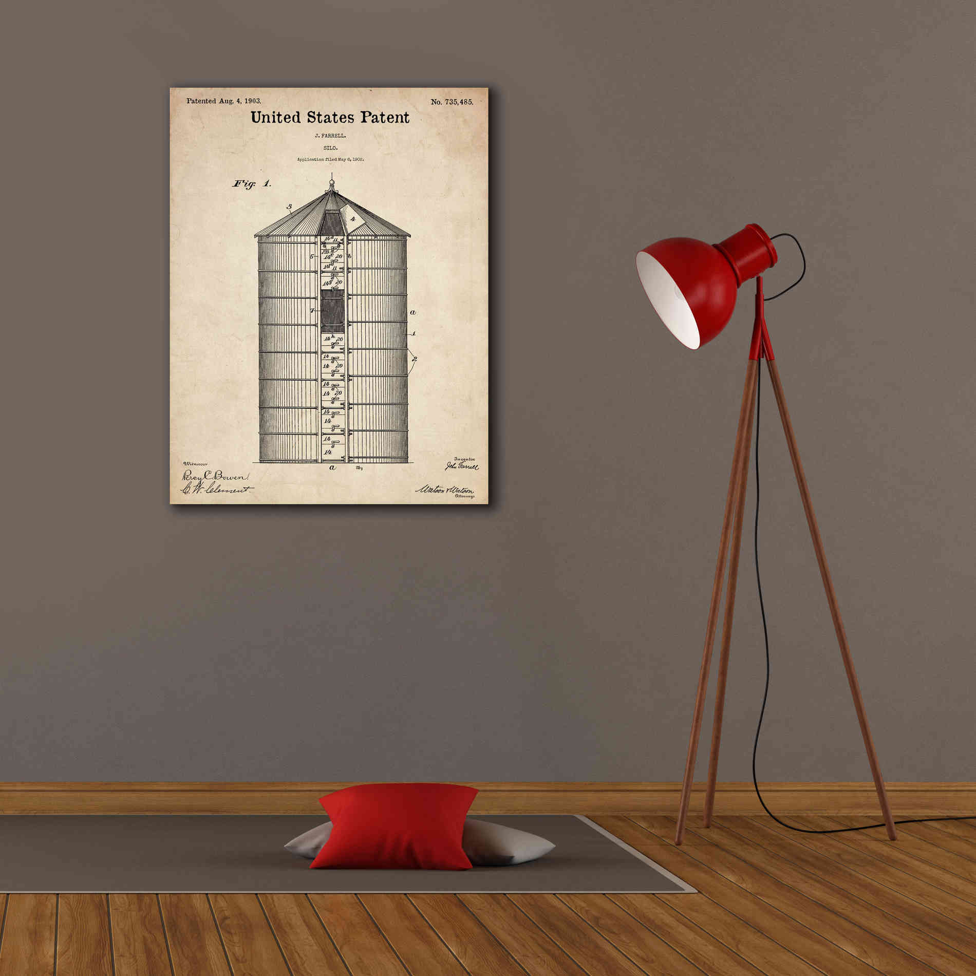 'Silo Blueprint Patent Parchment,' Canvas Wall Art,26 x 34