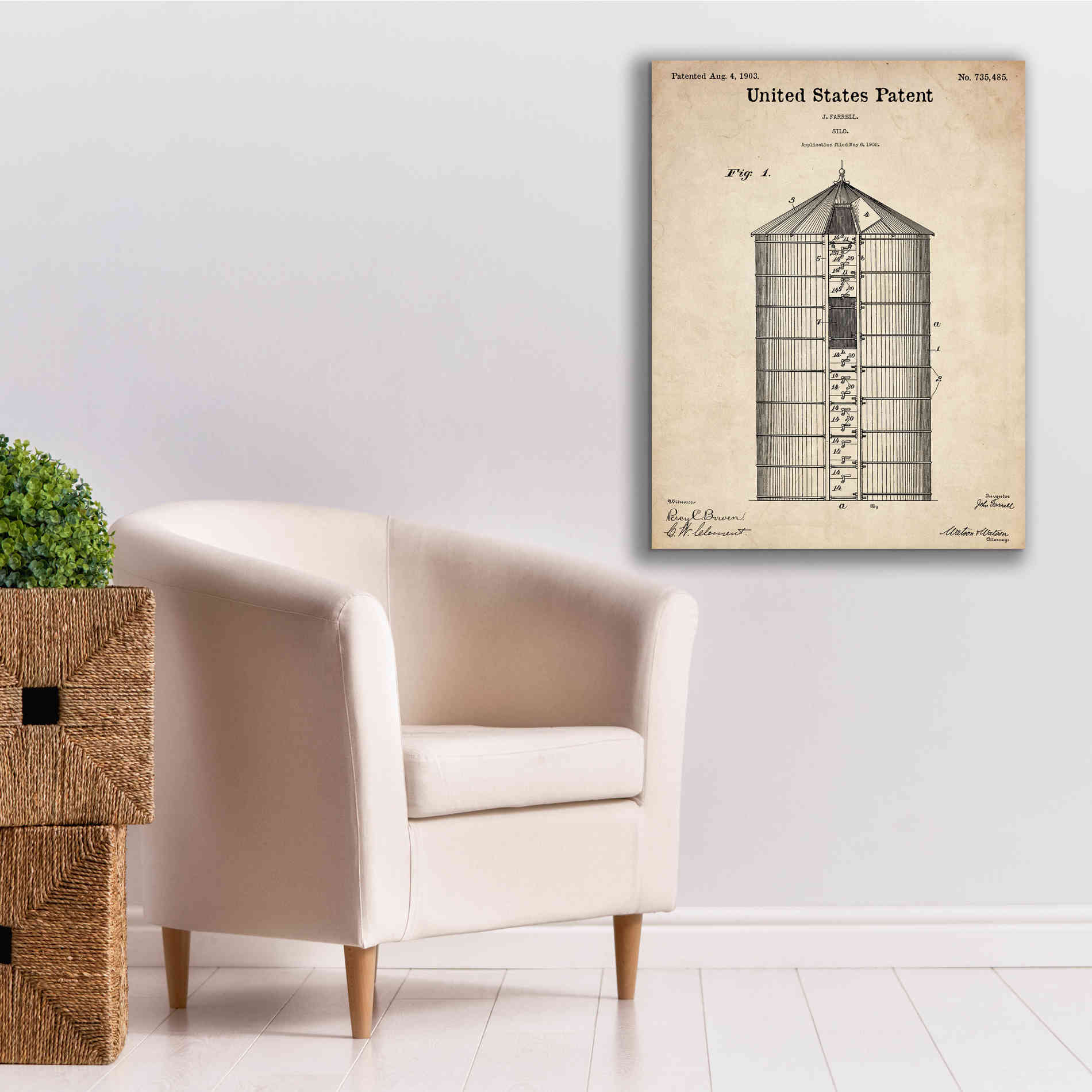 'Silo Blueprint Patent Parchment,' Canvas Wall Art,26 x 34