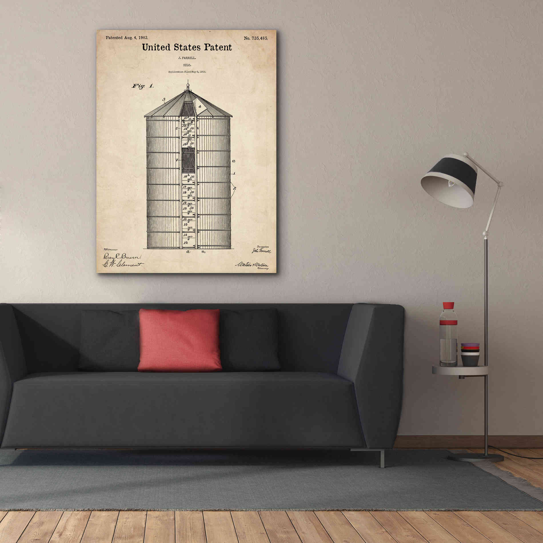 'Silo Blueprint Patent Parchment,' Canvas Wall Art,40 x 54