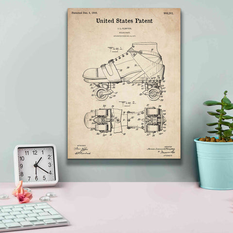 Image of 'Roller Skate Blueprint Patent Parchment,' Canvas Wall Art,12 x 16