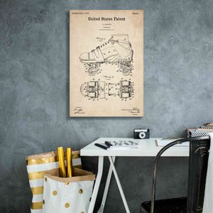 'Roller Skate Blueprint Patent Parchment,' Canvas Wall Art,18 x 26