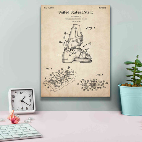 Image of 'Ski Boots Blueprint Patent Parchment,' Canvas Wall Art,12 x 16