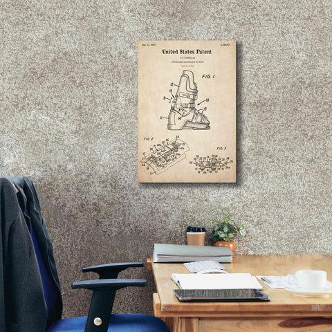 Image of 'Ski Boots Blueprint Patent Parchment,' Canvas Wall Art,18 x 26