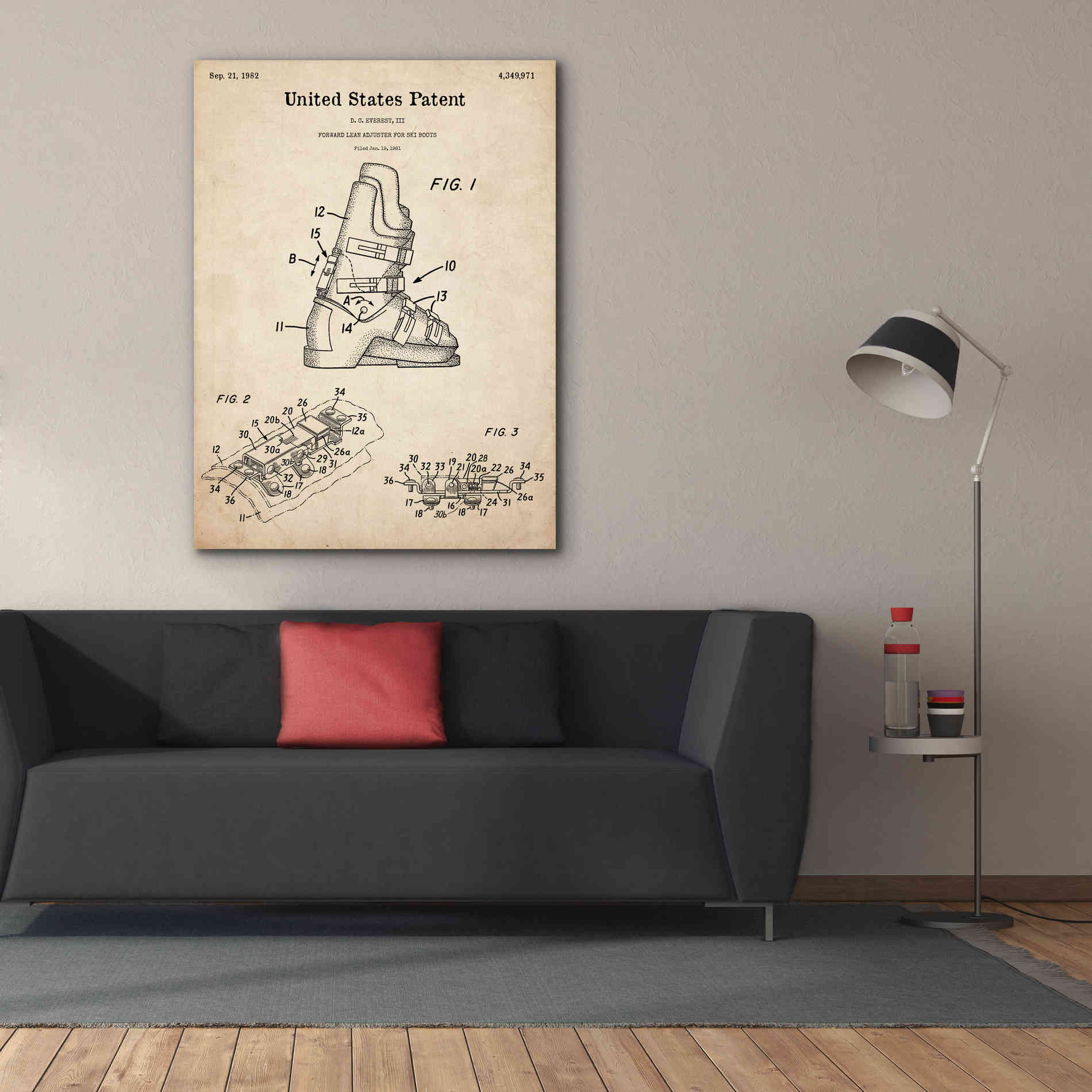 'Ski Boots Blueprint Patent Parchment,' Canvas Wall Art,40 x 54