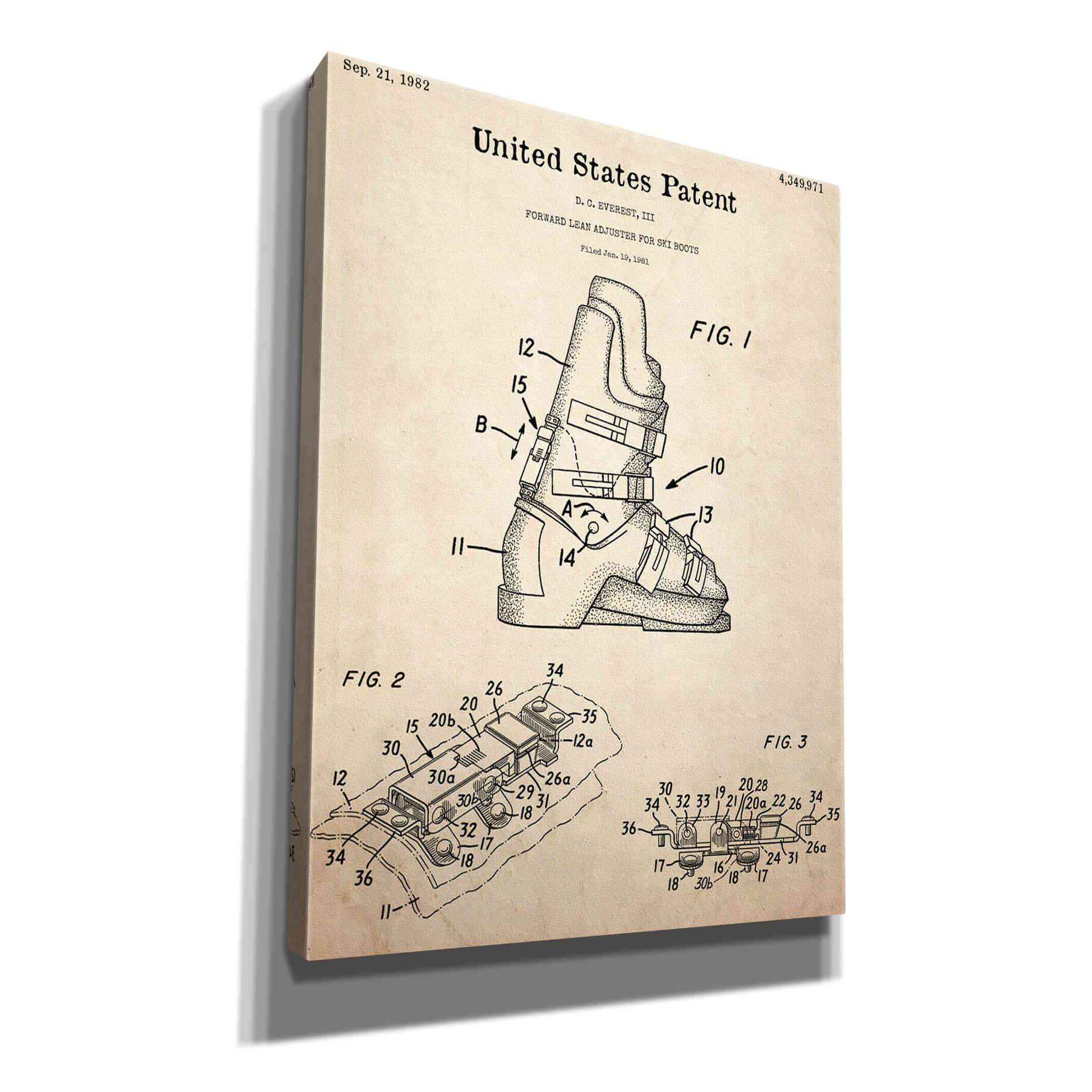 'Ski Boots Blueprint Patent Parchment,' Canvas Wall Art,12x16x1.1x0,18x26x1.1x0,26x34x1.74x0,40x54x1.74x0