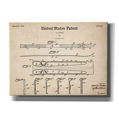 Image of 'Ski Blueprint Patent Parchment,' Canvas Wall Art,16x12x1.1x0,26x18x1.1x0,34x26x1.74x0,54x40x1.74x0
