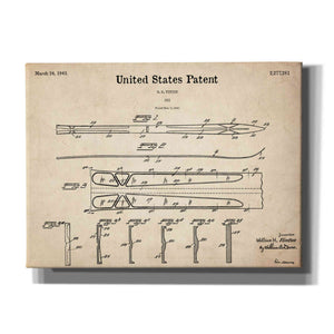 'Ski Blueprint Patent Parchment,' Canvas Wall Art,16x12x1.1x0,26x18x1.1x0,34x26x1.74x0,54x40x1.74x0