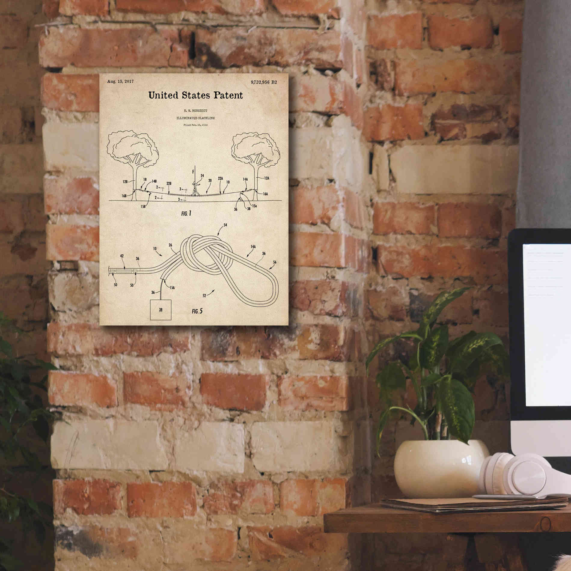 'Slackline Blueprint Patent Parchment,' Canvas Wall Art,12 x 16