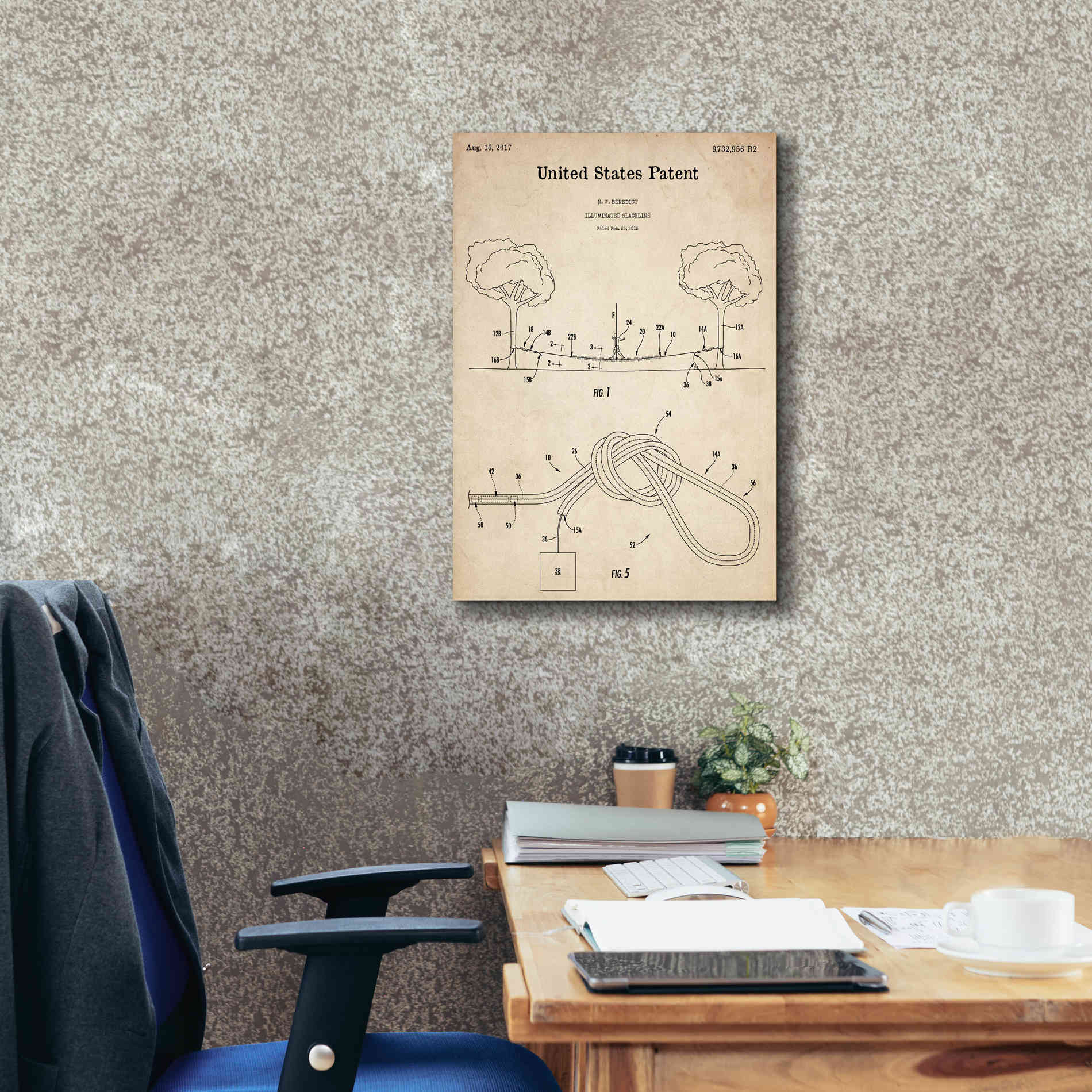 'Slackline Blueprint Patent Parchment,' Canvas Wall Art,18 x 26