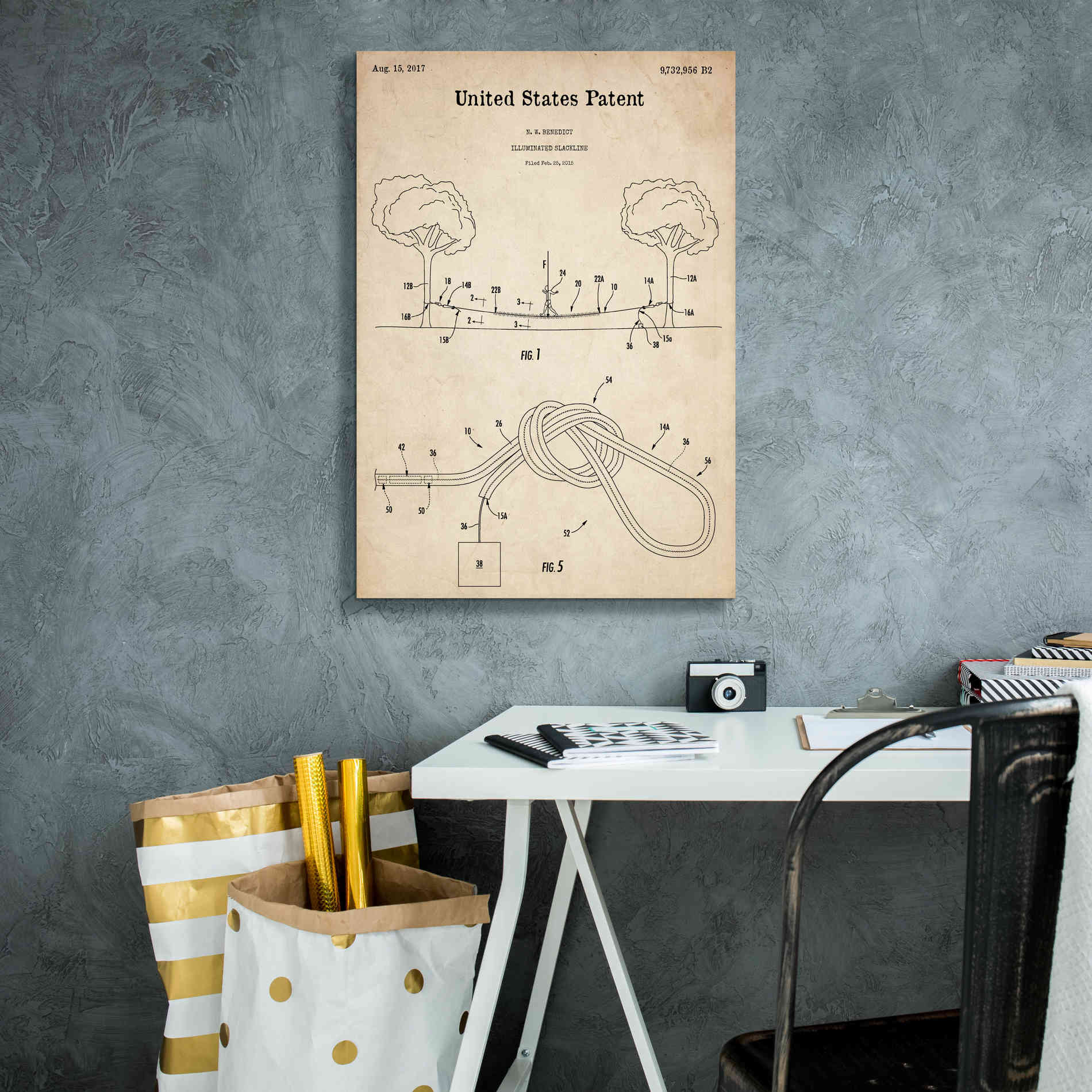 'Slackline Blueprint Patent Parchment,' Canvas Wall Art,18 x 26