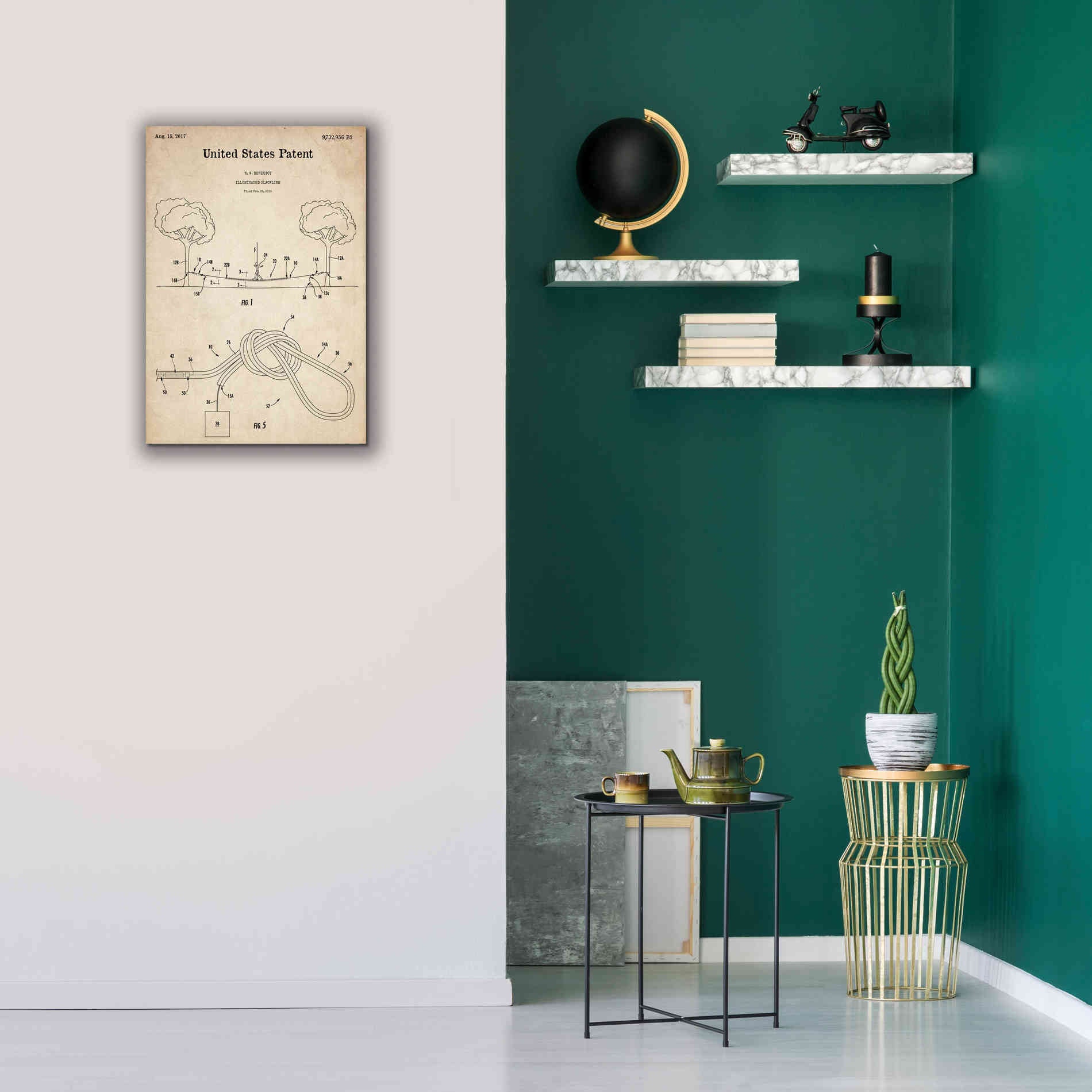 'Slackline Blueprint Patent Parchment,' Canvas Wall Art,18 x 26