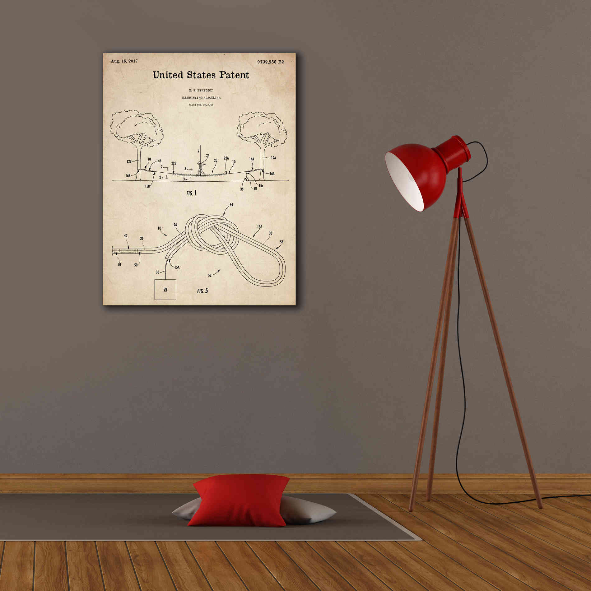 'Slackline Blueprint Patent Parchment,' Canvas Wall Art,26 x 34