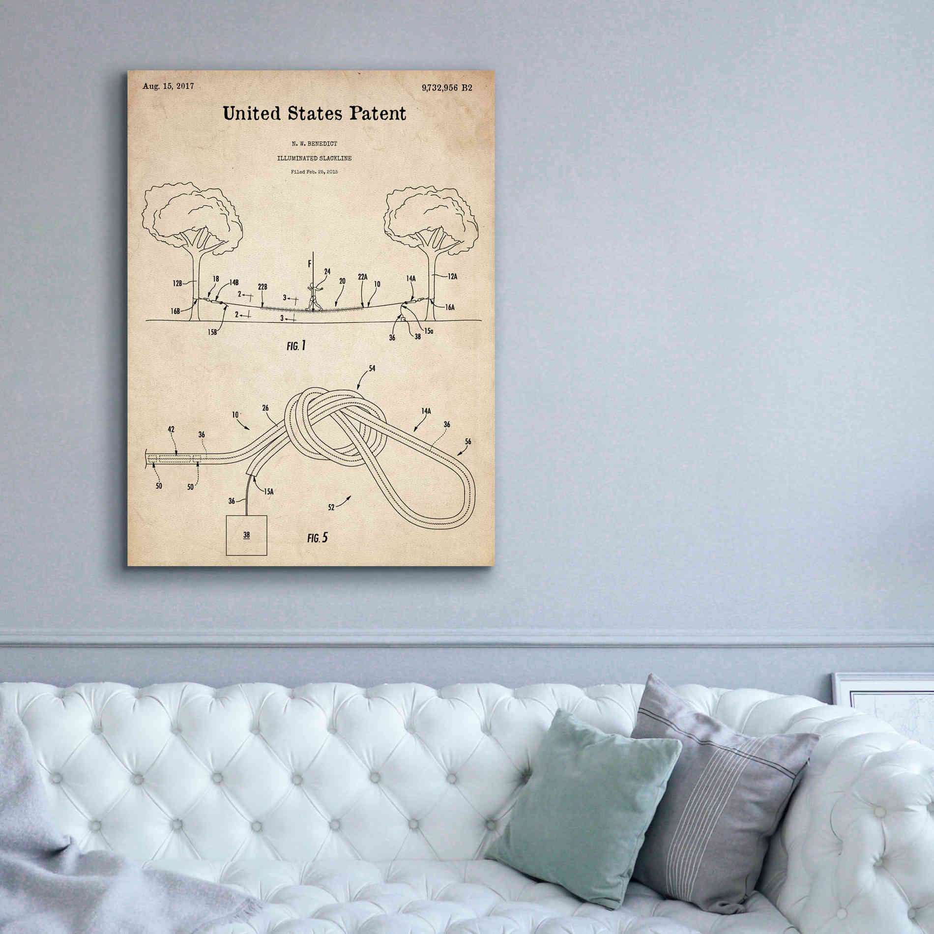 'Slackline Blueprint Patent Parchment,' Canvas Wall Art,40 x 54