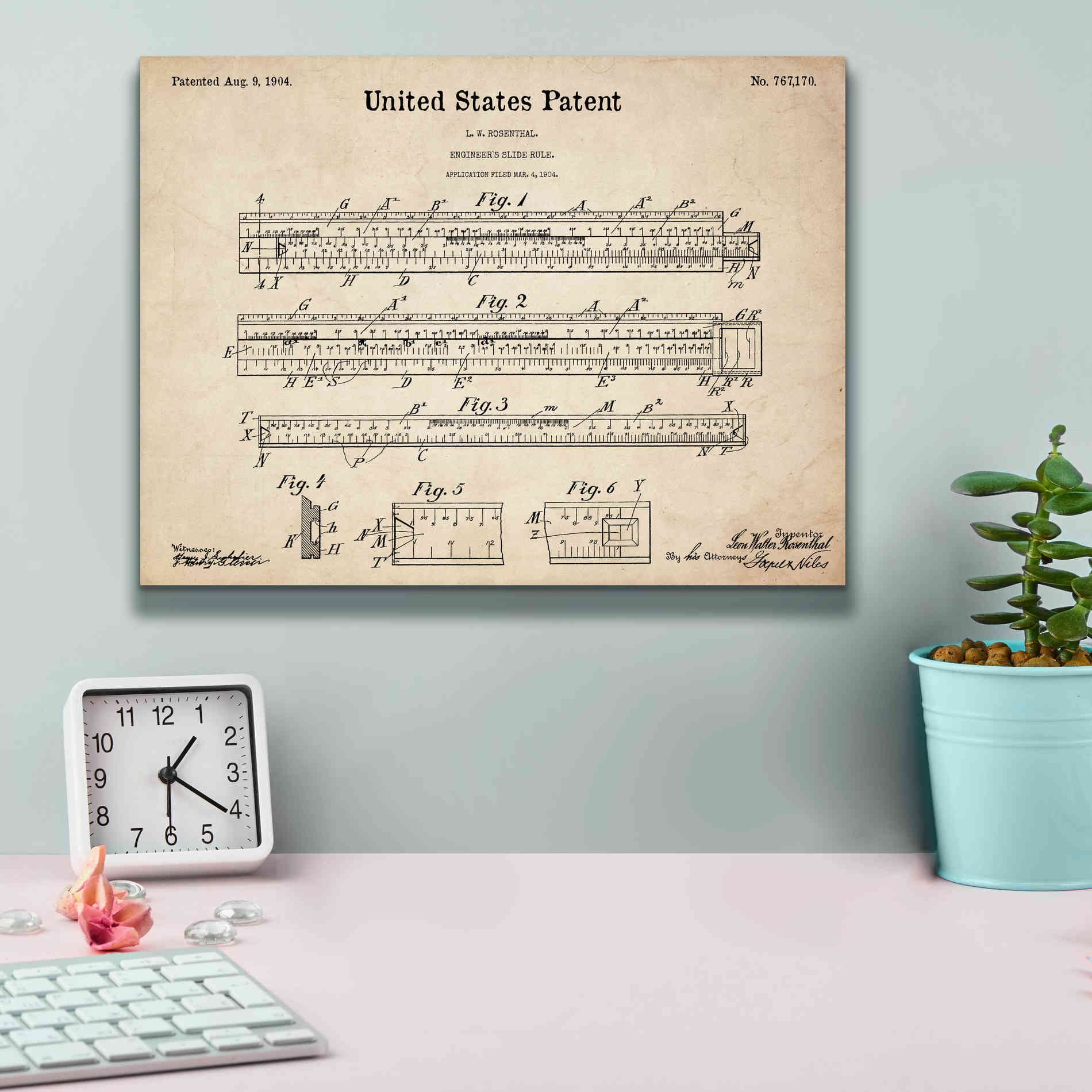 'Slide Rule Blueprint Patent Parchment,' Canvas Wall Art,16 x 12