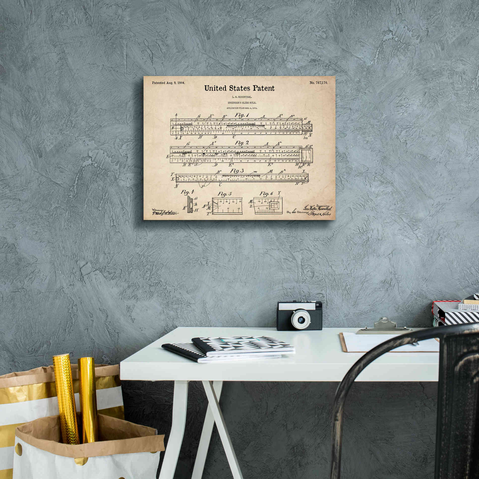 'Slide Rule Blueprint Patent Parchment,' Canvas Wall Art,16 x 12