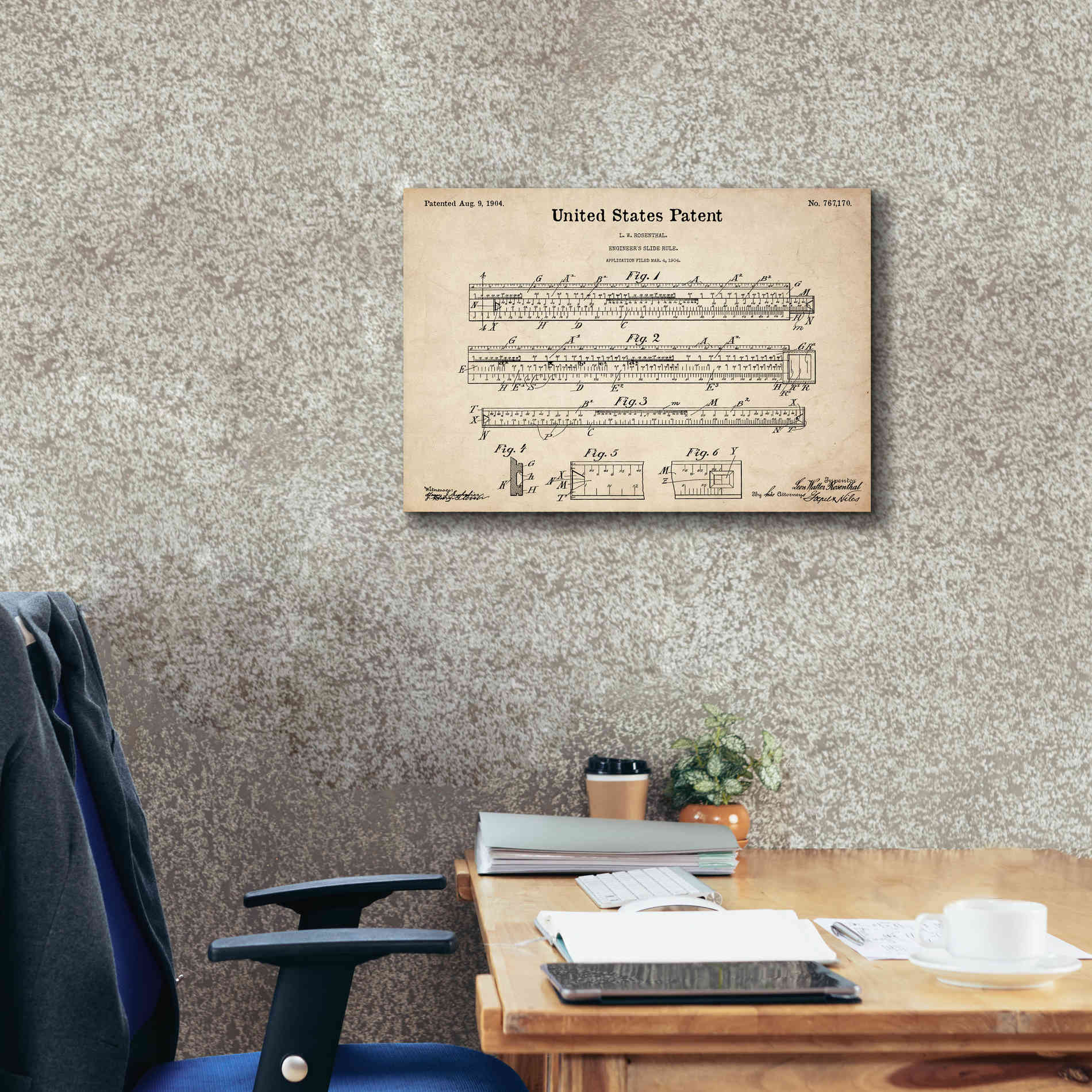 'Slide Rule Blueprint Patent Parchment,' Canvas Wall Art,26 x 18