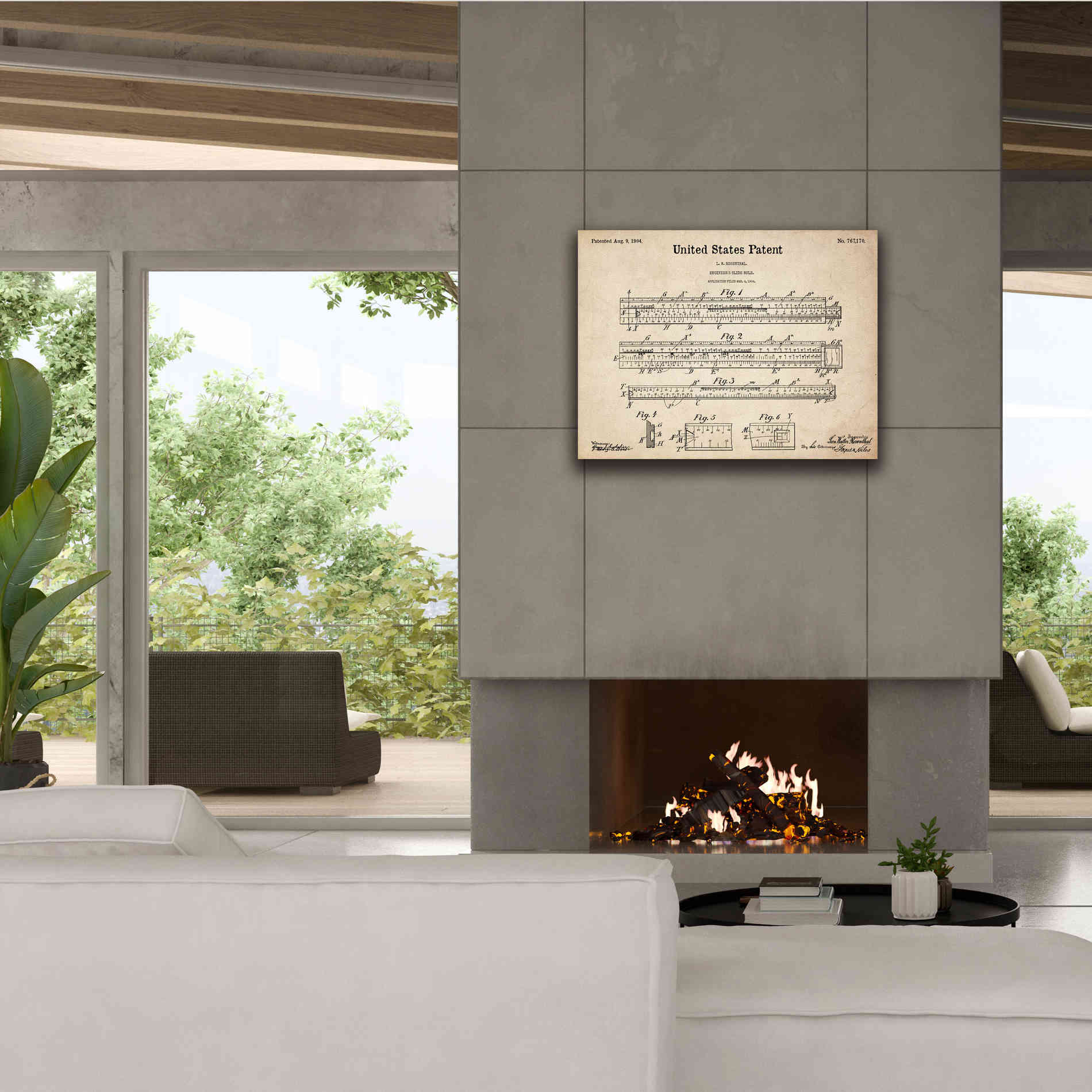 'Slide Rule Blueprint Patent Parchment,' Canvas Wall Art,34 x 26