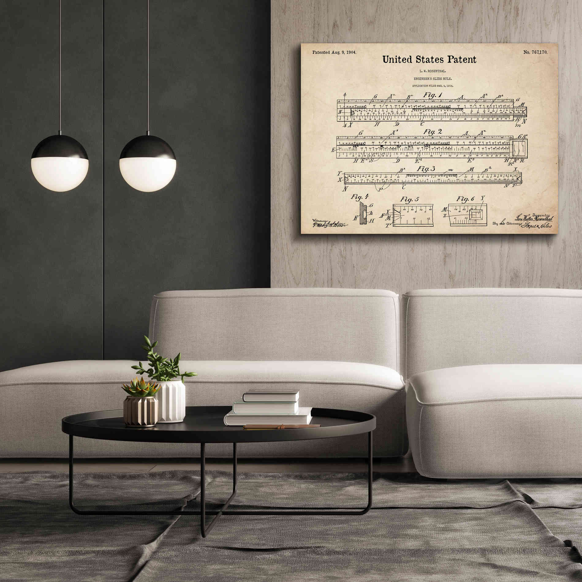 'Slide Rule Blueprint Patent Parchment,' Canvas Wall Art,54 x 40