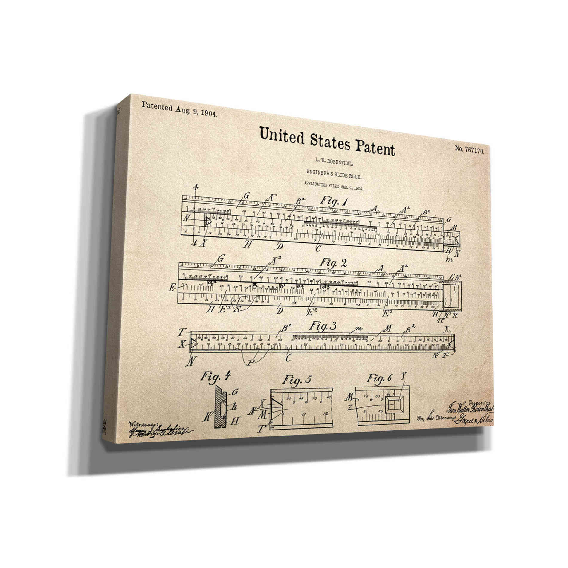 'Slide Rule Blueprint Patent Parchment,' Canvas Wall Art,16x12x1.1x0,26x18x1.1x0,34x26x1.74x0,54x40x1.74x0